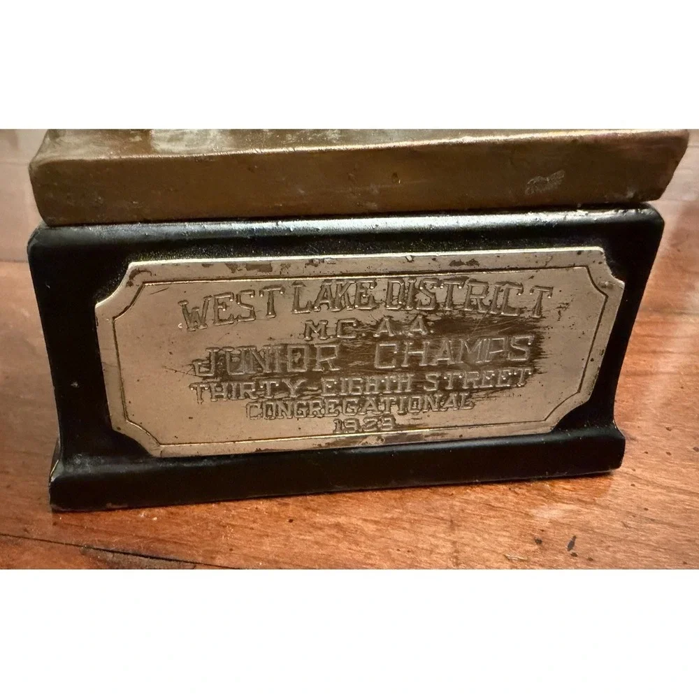 Vintage 1929 Baseball‎ Trophy Cast Metal Batter Bakelite Base Antique Award